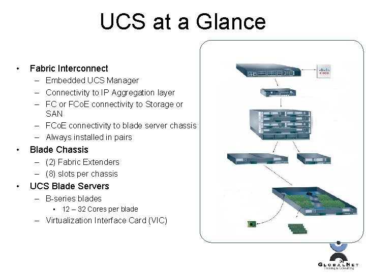 UCS at a Glance • Fabric Interconnect – Embedded UCS Manager – Connectivity to