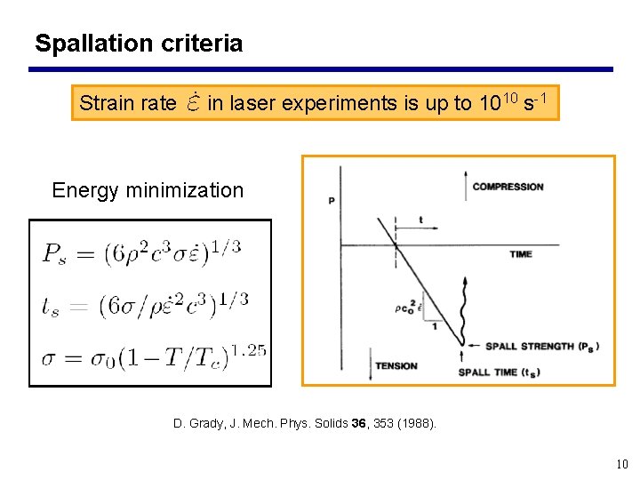 Spallation criteria Strain rate in laser experiments is up to 1010 s-1 Energy minimization