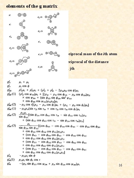 elements of the g matrix mi: reciprocal mass of the ith atom rij: reciprocal