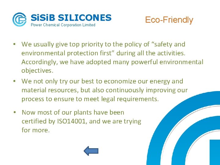 Si. B SILICONES Power Chemical Corporation Limited Eco-Friendly • We usually give top priority