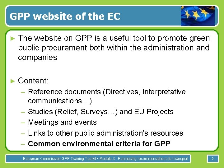 GPP website of the EC ► The website on GPP is a useful tool