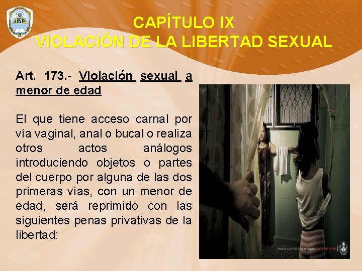 CAPÍTULO IX VIOLACIÓN DE LA LIBERTAD SEXUAL Art. 173. - Violación sexual a menor