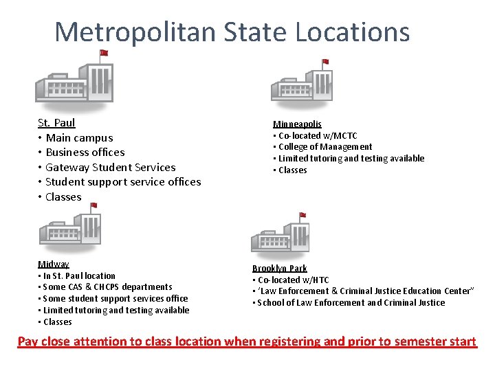 Metropolitan State Locations St. Paul • Main campus • Business offices • Gateway Student