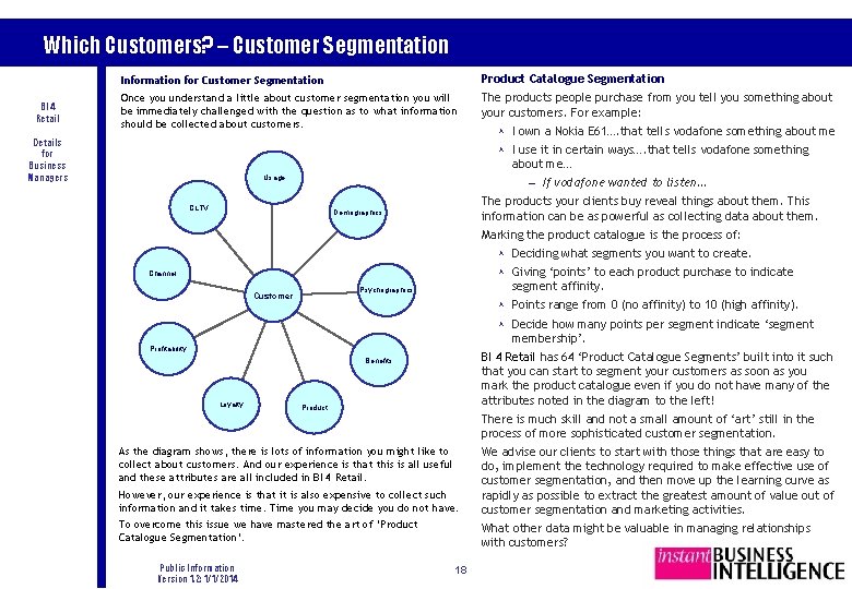Which Customers? – Customer Segmentation BI 4 Retail Information for Customer Segmentation Product Catalogue