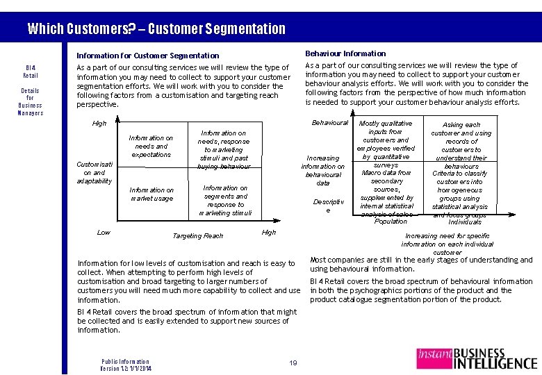 Which Customers? – Customer Segmentation BI 4 Retail Details for Business Managers Information for