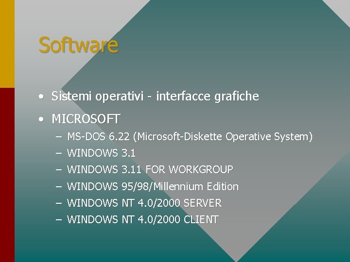 Software • Sistemi operativi - interfacce grafiche • MICROSOFT – MS-DOS 6. 22 (Microsoft-Diskette