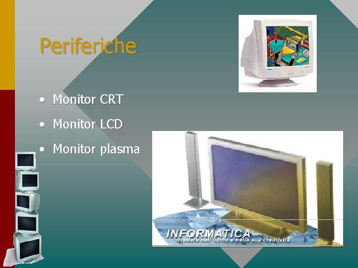 Periferiche • Monitor CRT • Monitor LCD • Monitor plasma 