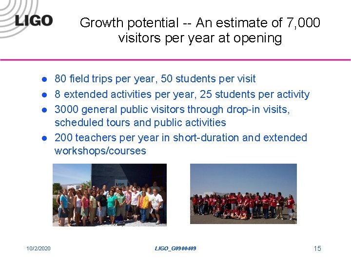 Growth potential -- An estimate of 7, 000 visitors per year at opening l