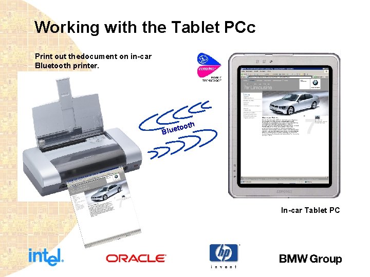Working with the Tablet PCc Print out thedocument on in-car Bluetooth printer. oth to