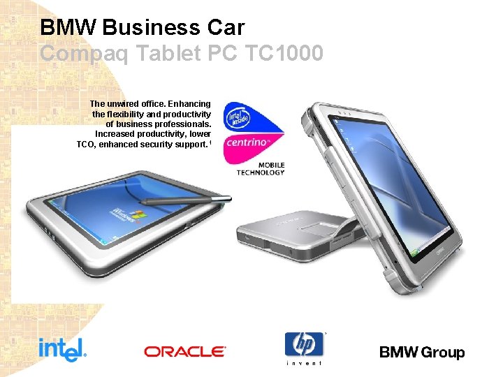 BMW Business Car Compaq Tablet PC TC 1000 The unwired office. Enhancing the flexibility