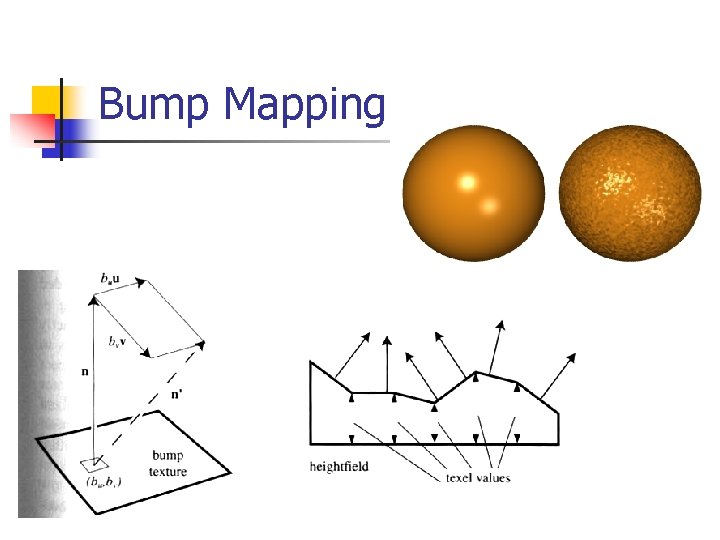 Bump Mapping n n Per-pixel normal Use cubemaps for normal 