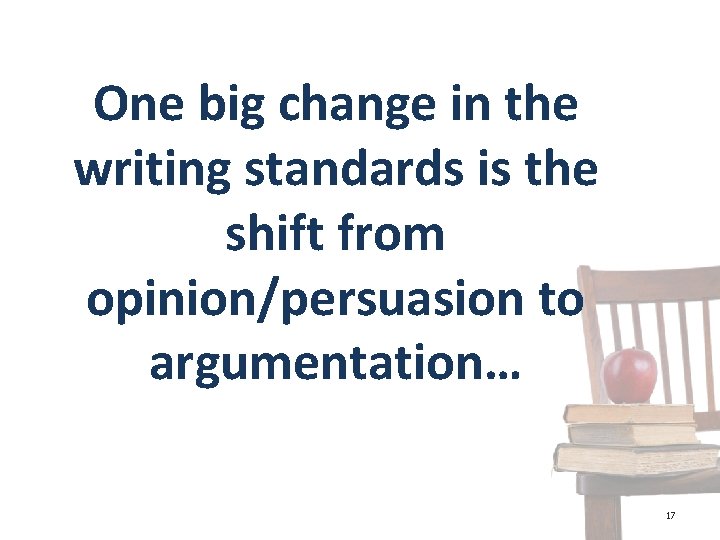 One big change in the writing standards is the shift from opinion/persuasion to argumentation…