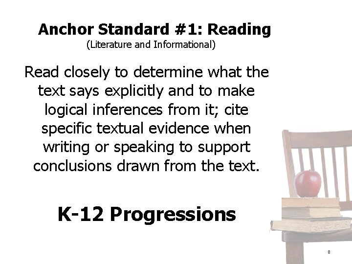 Writing Standard #1 Anchor Standard #1: Reading (Literature and Informational) Read closely to determine