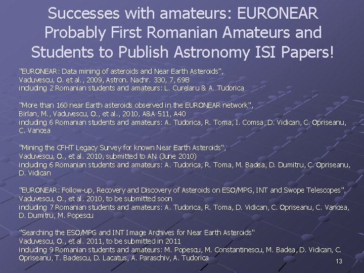 Successes with amateurs: EURONEAR Probably First Romanian Amateurs and Students to Publish Astronomy ISI
