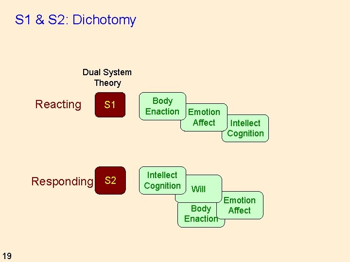 S 1 & S 2: Dichotomy Dual System Theory Reacting Responding S 1 S