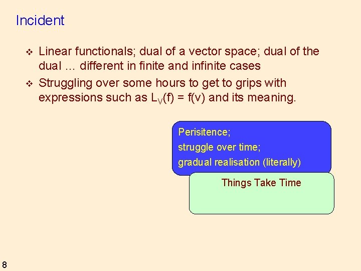 Incident v v Linear functionals; dual of a vector space; dual of the dual