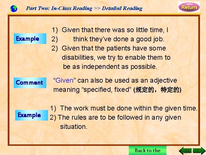 Part Two: In-Class Reading >> Detailed Reading Example Comment Example 1) Given that there