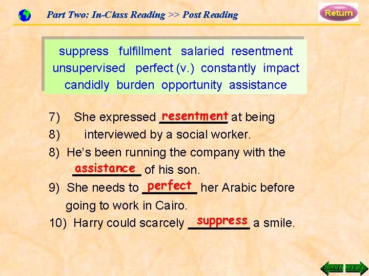 Part Two: In-Class Reading >> Post Reading suppress fulfillment salaried resentment unsupervised perfect (v.