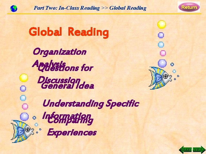 Part Two: In-Class Reading >> Global Reading Organization Analysis Questions for Discussion General Idea