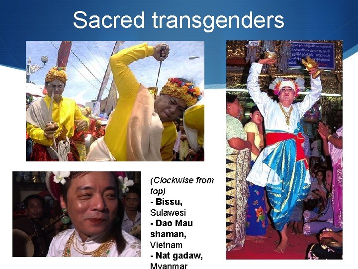 Sacred transgenders (Clockwise from top) - Bissu, Sulawesi - Dao Mau shaman, Vietnam -