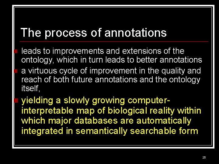 The process of annotations n n n leads to improvements and extensions of the