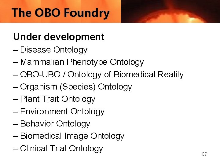 The OBO Foundry Under development – Disease Ontology – Mammalian Phenotype Ontology – OBO-UBO