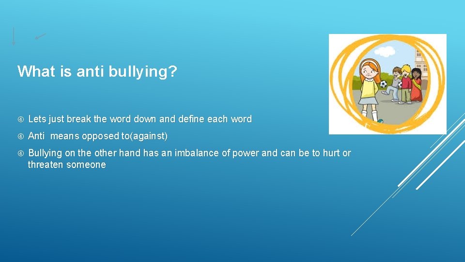 What is anti bullying? Lets just break the word down and define each word