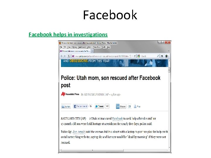 Facebook helps in investigations 