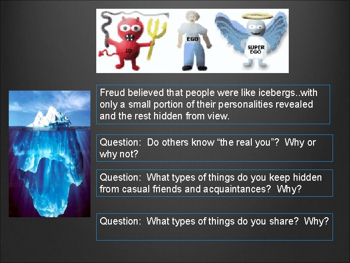 Freud believed that people were like icebergs. . with only a small portion of