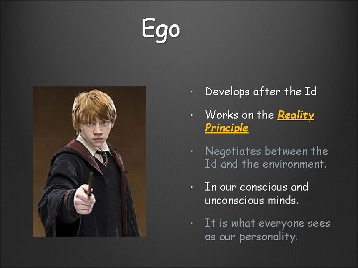 Ego Develops after the Id Works on the Reality Principle Negotiates between the Id