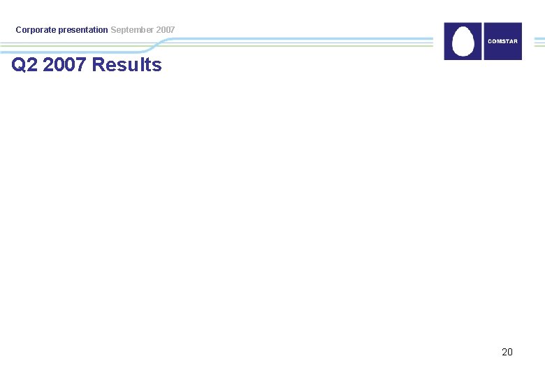 Corporate presentation September 2007 Q 2 2007 Results 20 