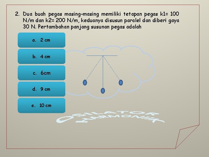 2. Dua buah pegas masing-masing memiliki tetapan pegas k 1= 100 N/m dan k