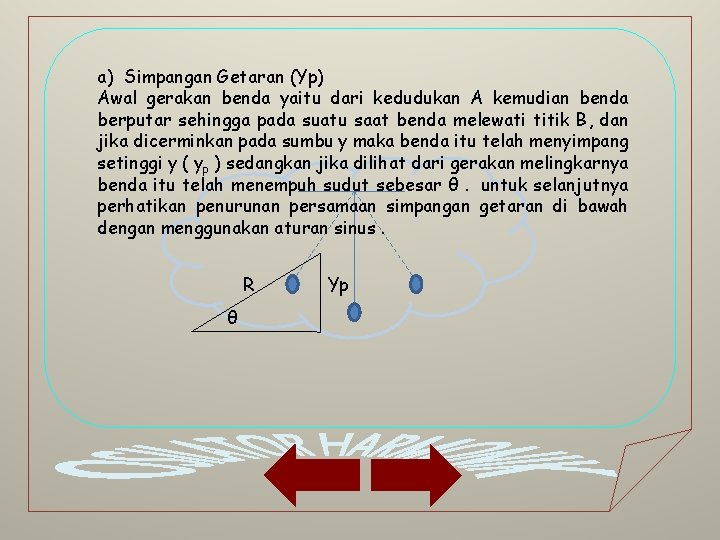 a) Simpangan Getaran (Yp) Awal gerakan benda yaitu dari kedudukan A kemudian benda berputar