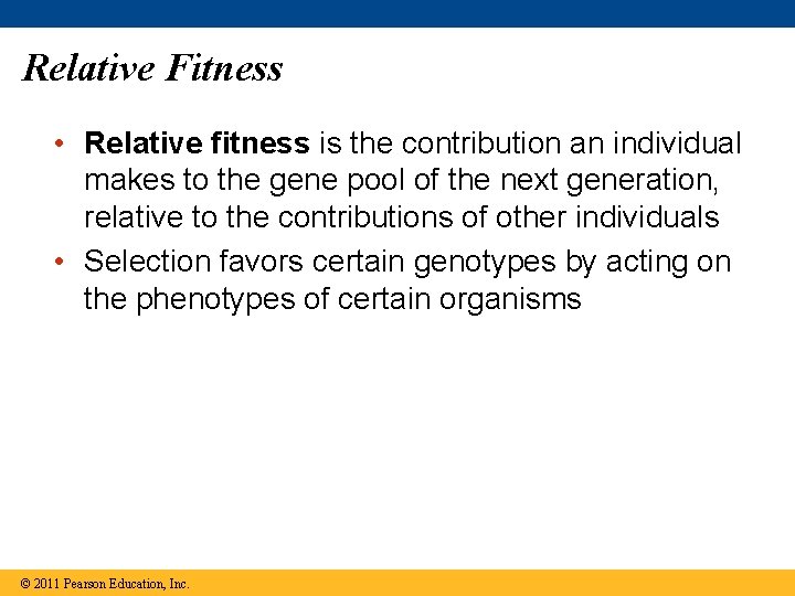 Relative Fitness • Relative fitness is the contribution an individual makes to the gene