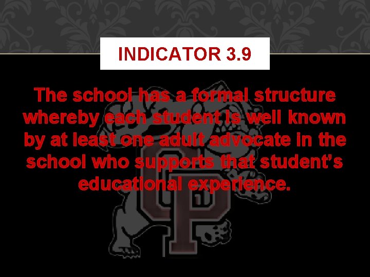 INDICATOR 3. 9 The school has a formal structure whereby each student is well