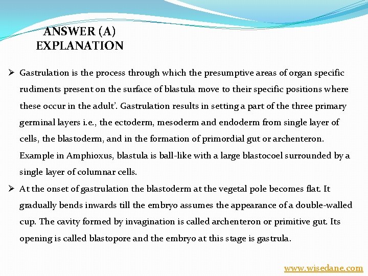 ANSWER (A) EXPLANATION Ø Gastrulation is the process through which the presumptive areas of
