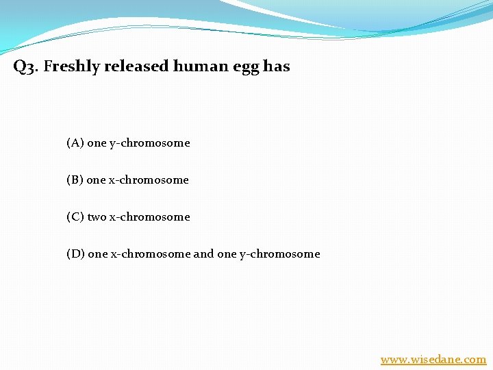 Q 3. Freshly released human egg has (A) one y-chromosome (B) one x-chromosome (C)