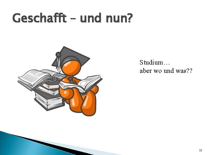 Geschafft – und nun? Studium… aber wo und was? ? 13 Geschafft – und nun? Studium… aber wo und was? ? 13