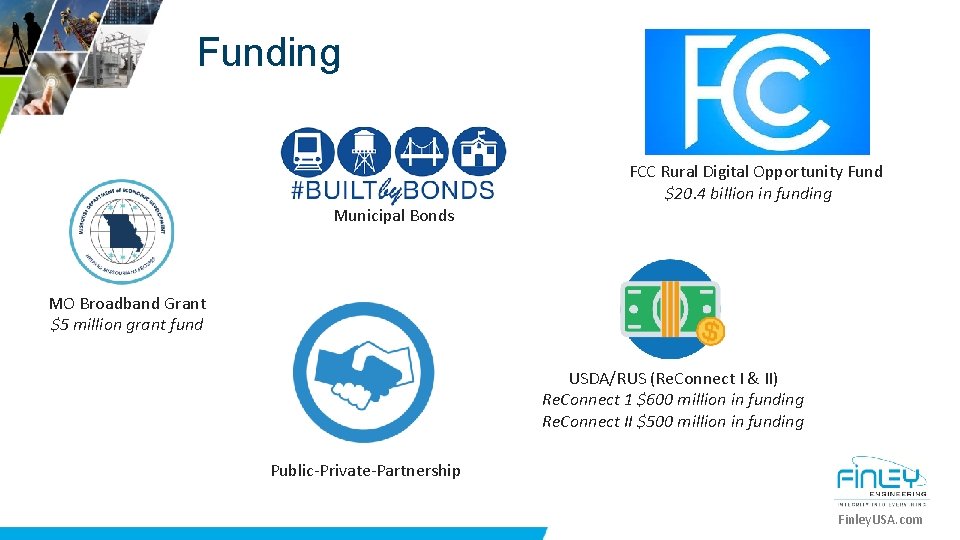 Funding FCC Rural Digital Opportunity Fund $20. 4 billion in funding Municipal Bonds MO