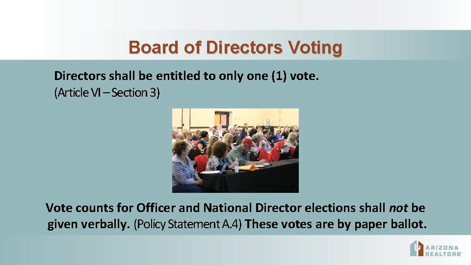 Board of Directors Voting Directors shall be entitled to only one (1) vote. (Article