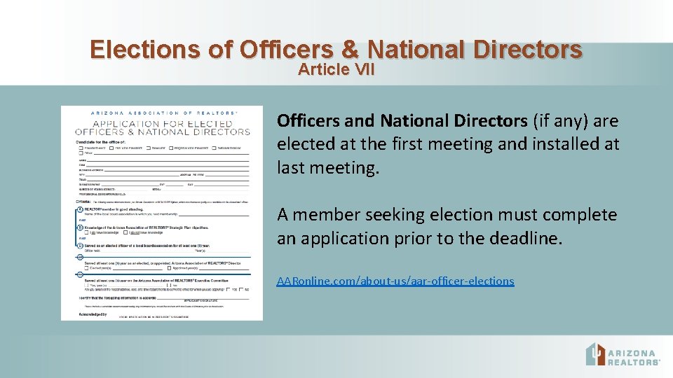 Elections of Officers & National Directors Article VII Officers and National Directors (if any)