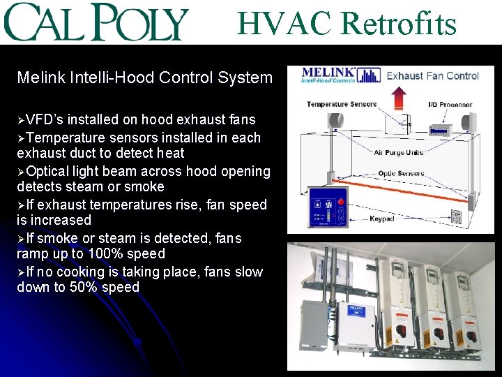 HVAC Retrofits Melink Intelli-Hood Control System ØVFD’s installed on hood exhaust fans ØTemperature sensors