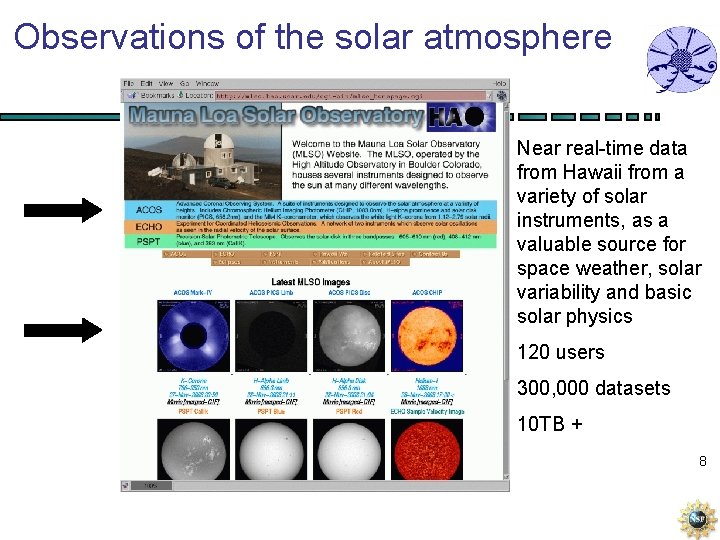 Observations of the solar atmosphere Near real-time data from Hawaii from a variety of