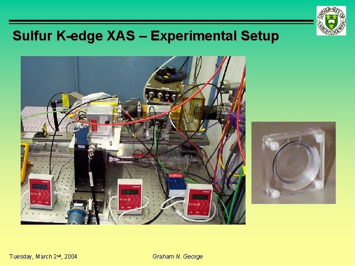 Sulfur K-edge XAS – Experimental Setup Tuesday, March 2 nd, 2004 Graham N. George