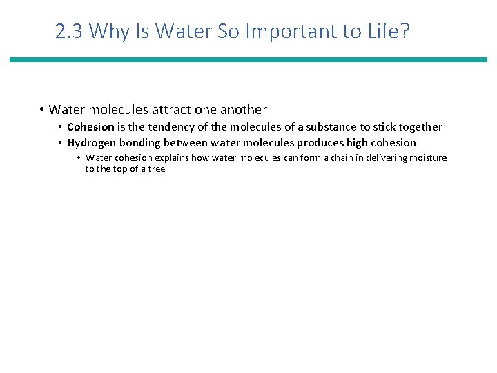 2. 3 Why Is Water So Important to Life? • Water molecules attract one