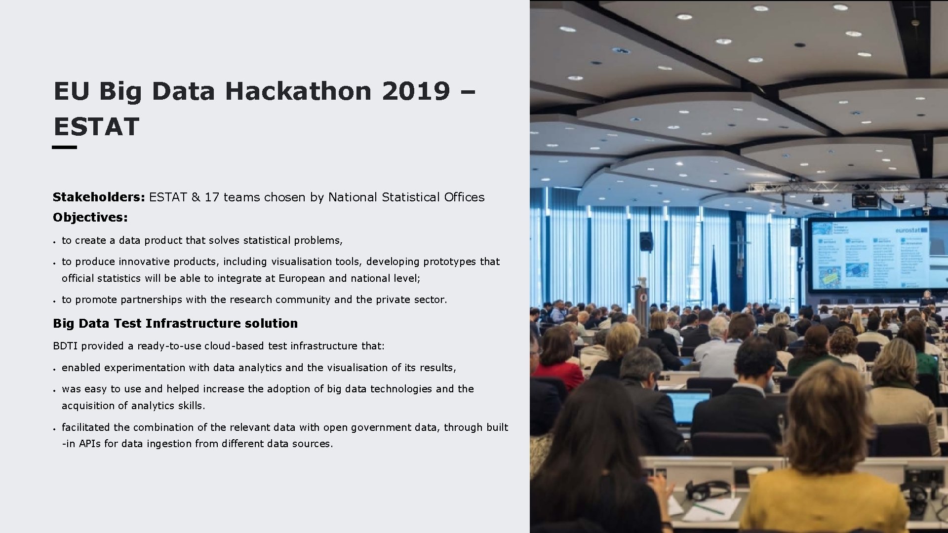 EU Big Data Hackathon 2019 – ESTAT Stakeholders: ESTAT & 17 teams chosen by