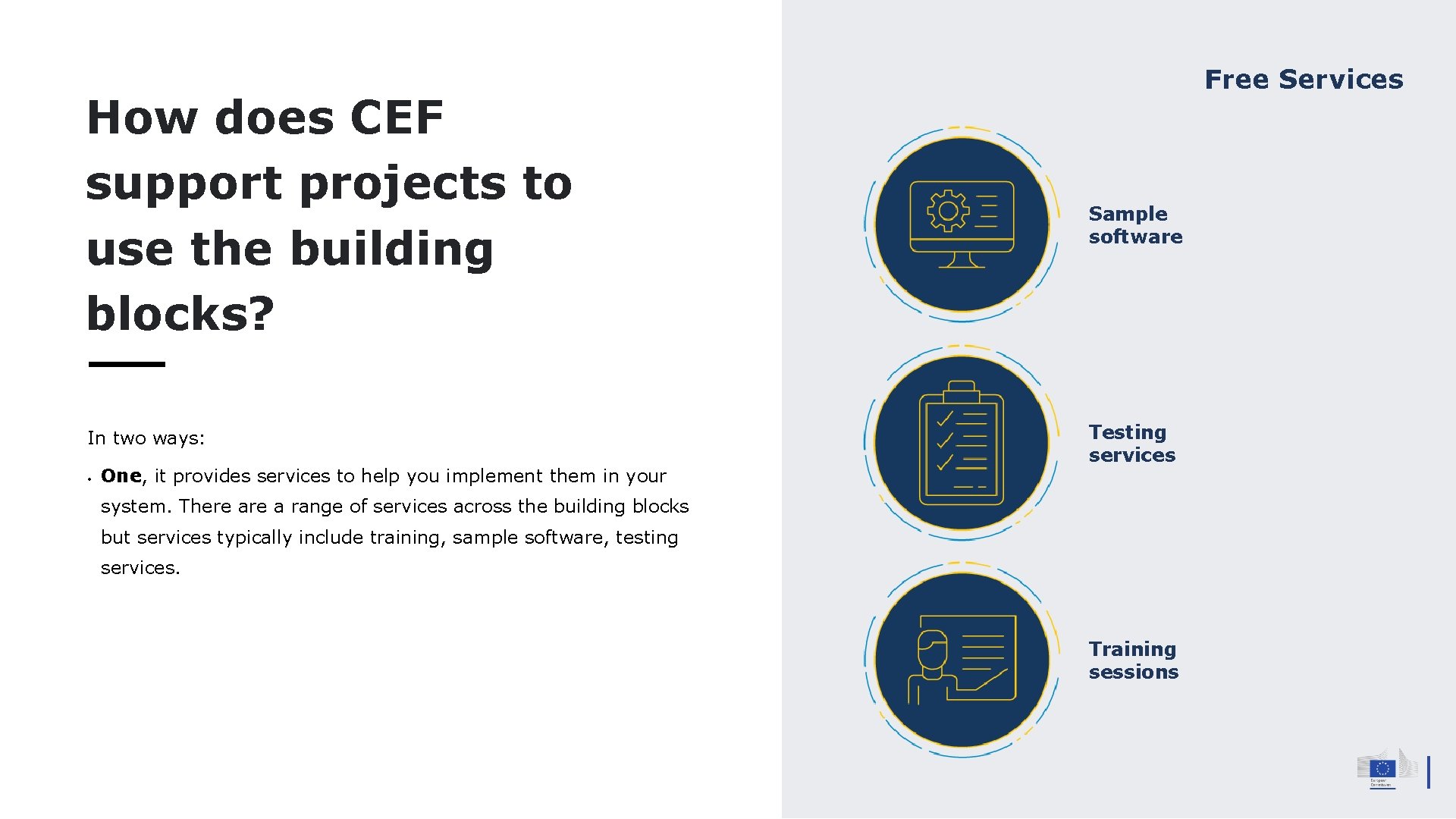 How does CEF support projects to use the building blocks? In two ways: •