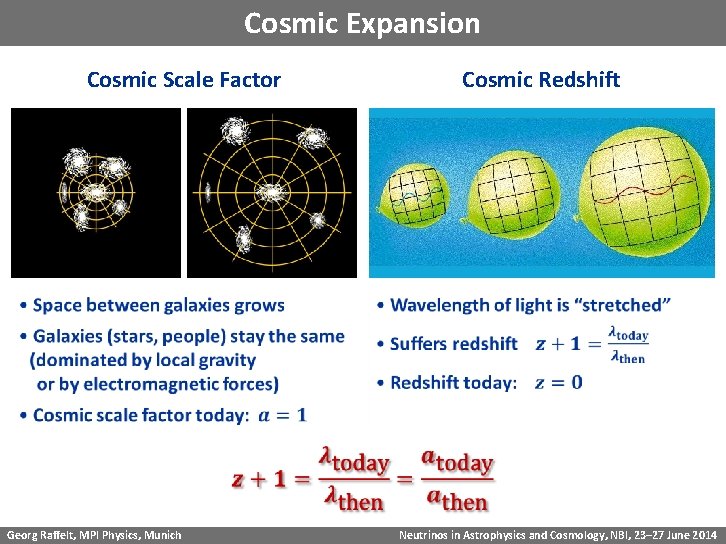 Cosmic Expansion Cosmic Scale Factor Cosmic Redshift Georg Raffelt, MPI Physics, Munich Neutrinos in