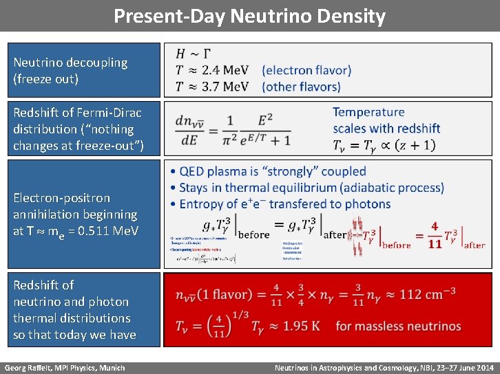 Present-Day Neutrino Density Neutrino decoupling (freeze out) Redshift of Fermi-Dirac distribution (“nothing changes at