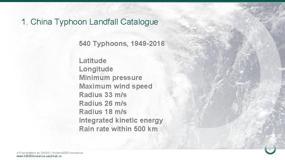 1. China Typhoon Landfall Catalogue 540 Typhoons, 1949 -2016 Latitude Longitude Minimum pressure Maximum